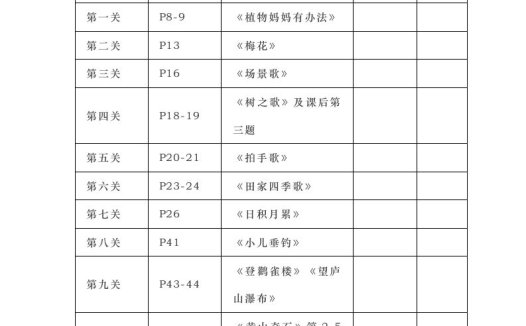 部编版二年级上册语文背诵课文内容及闯关表