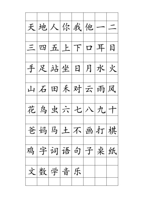一年级语文上册注音田字格生字表打印(部编版)