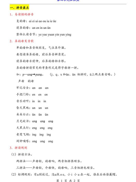 第4单元（知识点）一上语文