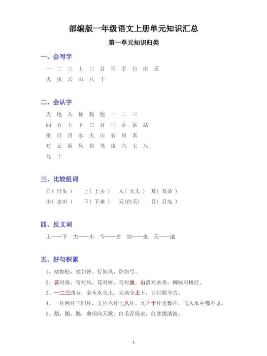 部编版版一年级上册语文日积月累