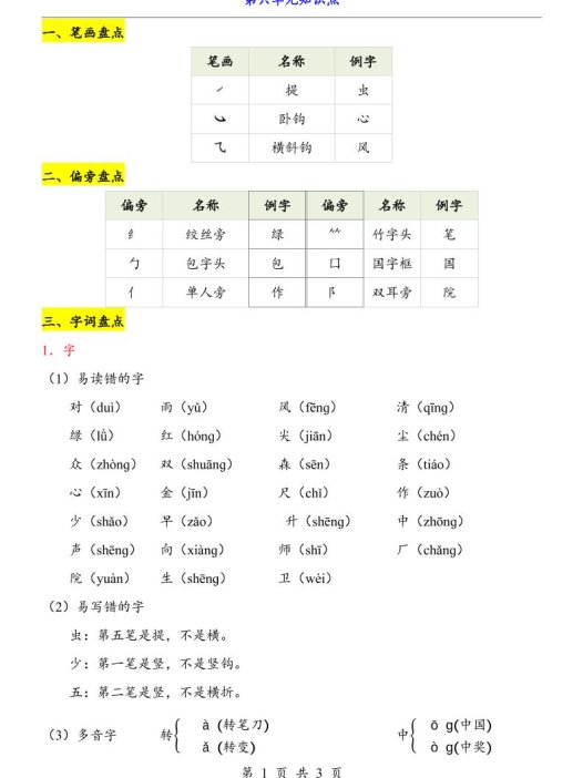 第6单元(知识点)一上语文
