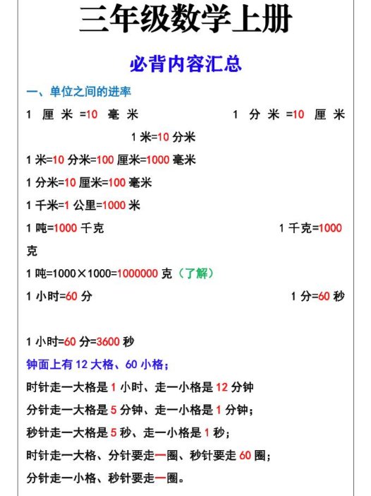 【2025秋新版】三年级数学上册必背内容汇总