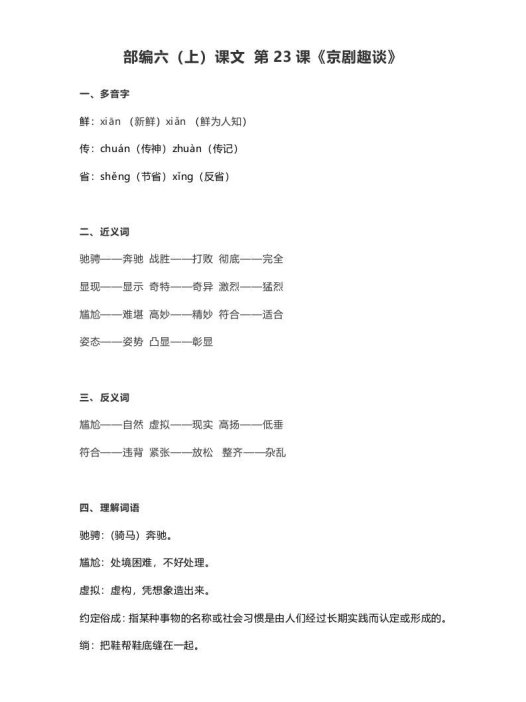 六年级语文上册课文第24课《京剧趣谈》（部编版）