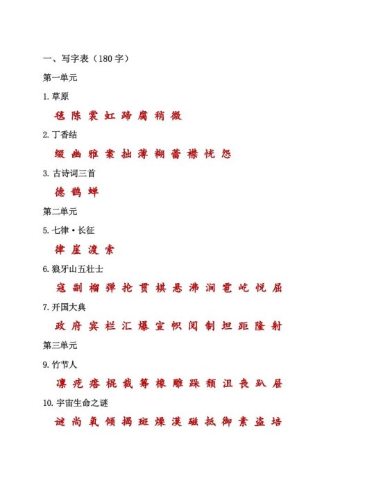 六年级语文上册()课本内生字词汇总(部编版)