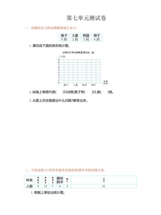 四年级数学上册第七单元测试卷(人教版)