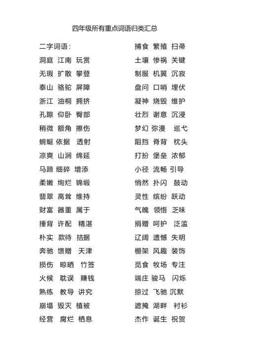四(上)语文重点词语归类汇总